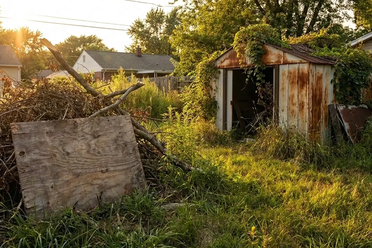 Overgrown lot before land clearing