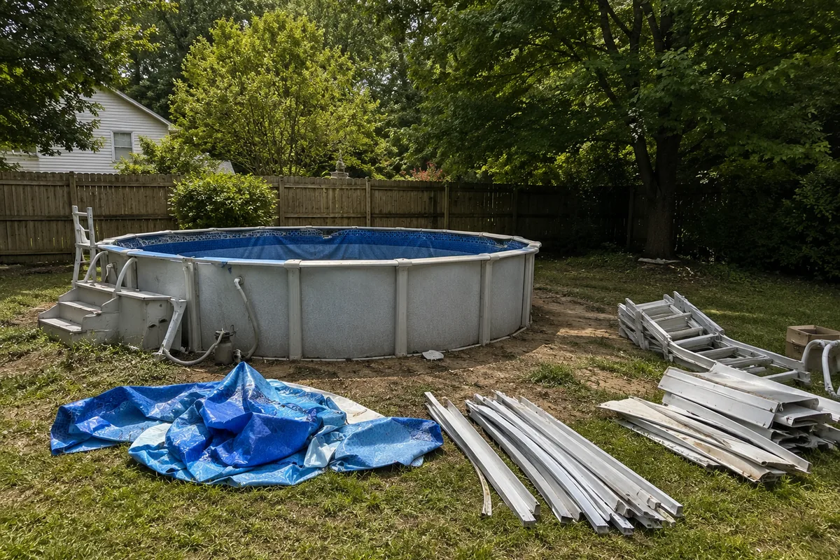 Peachy Clean crew after an above-ground pool removal in West Metro Atlanta