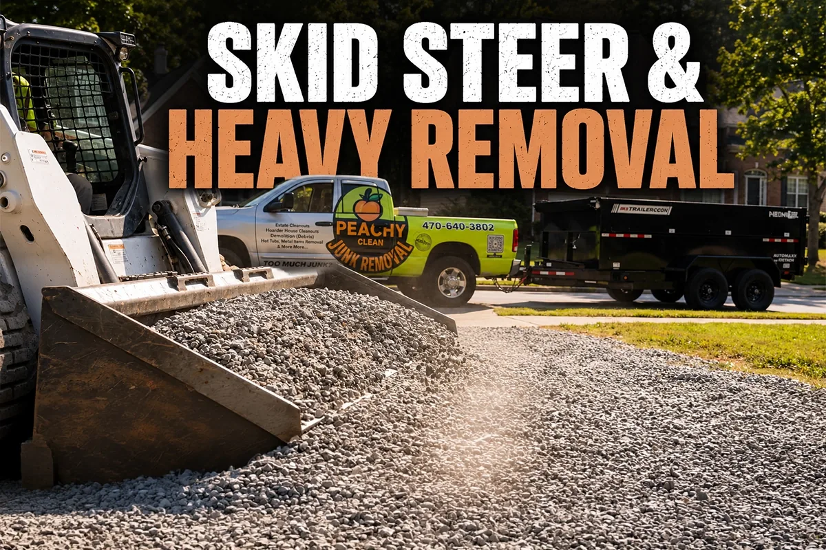 Peachy Clean skid steer moving heavy debris on a West Metro Atlanta job site